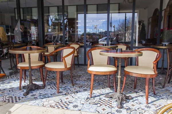 Villefranche Sur Mer März 2018 Kleine Tische Eines Straßencafés Einem — Stockfoto
