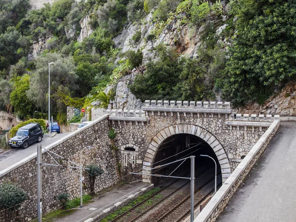 Villefranche Sur Mer France Março 2018 Entrada Para Túnel Ferroviário — Fotografia de Stock
