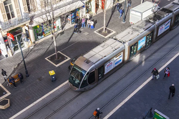 Nice France Mars 2018 Trams Déplacent Sur Avenue Jean Medecin — Photo