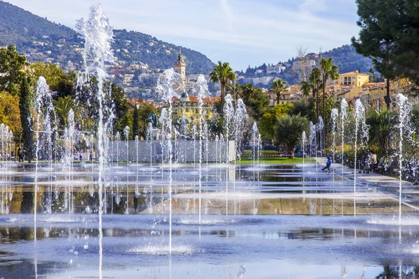 Nice France März 2018 Der Schöne Platanenbrunnen Promenade Paillon Park — Stockfoto