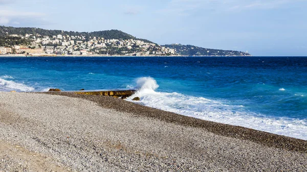 Nice Francia Marzo 2018 Sol Ilumina Las Olas Oleaje Mar — Foto de Stock