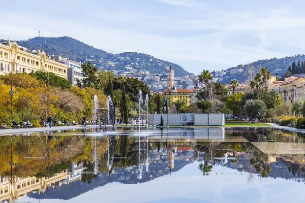 Nicea Francja Marca 2018 Fontanna Piękna Płaszczyzny Promenade Paillon Park — Zdjęcie stockowe
