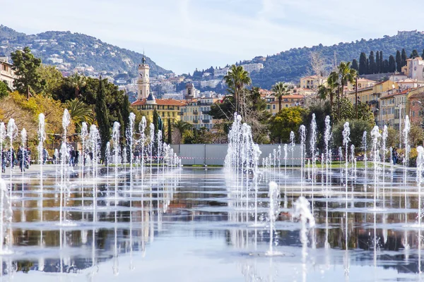 Nice Francia Marzo 2018 Hermosa Fuente Avión Parque Promenade Paillon — Foto de Stock