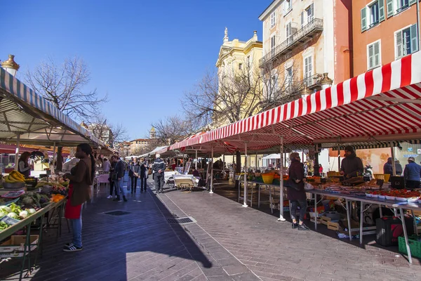 Nice Francia Marzo 2018 Varie Verdure Frutta Sono Disposte Banchi — Foto Stock