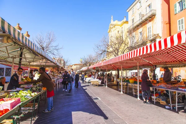 Nice Francia Marzo 2018 Varie Verdure Frutta Sono Disposte Banchi — Foto Stock