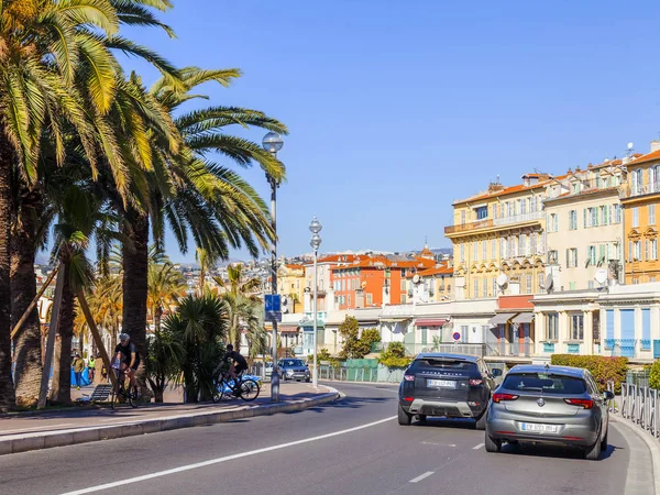 Nice Francja Marca 2018 Samochody Jadą Promenade Des Anglais — Zdjęcie stockowe