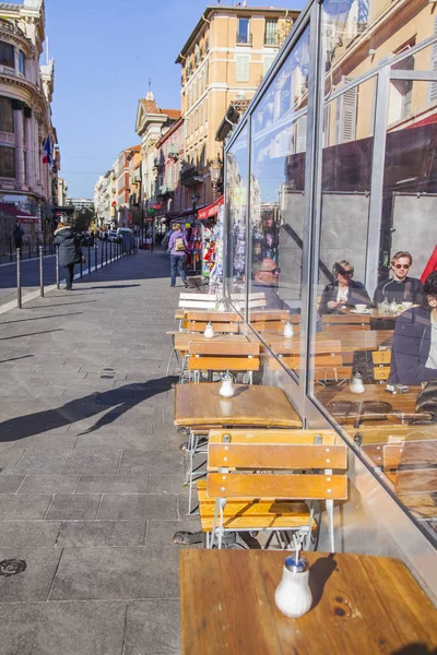 Nice Frankrijk Maart 2018 Weinig Inhoudsopgaven Straat Café Een Historische — Stockfoto