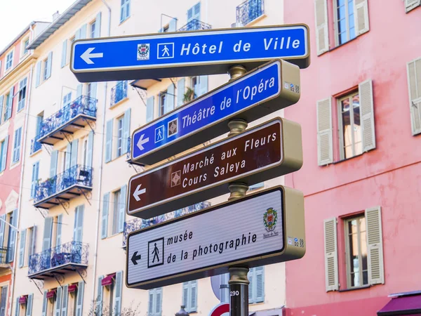 Nice Frankrijk Maart 2018 Elementen Van Stad Navigatie Met Namen — Stockfoto