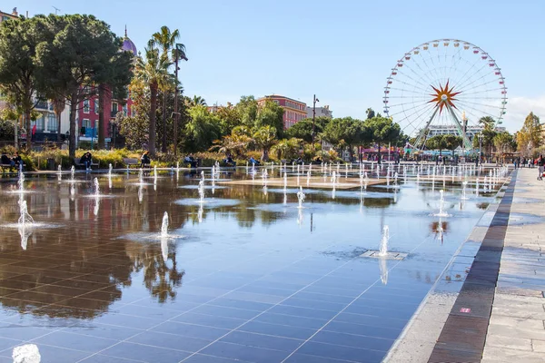 Nice France March 2018 Beautiful Plane Fountain Promenade Paillon Park — Stock Photo, Image