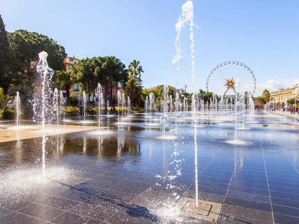 Nice France March 2018 Beautiful Plane Fountain Promenade Paillon Park — Stock Photo, Image