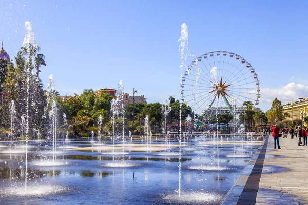 Nice Francie Března 2018 Krásné Letadlo Kašna Promenade Paillon Park — Stock fotografie