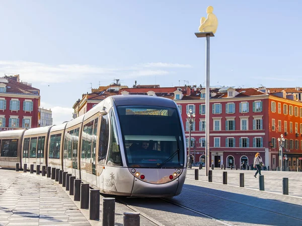 Nice France March 2018 Tram Goes Massen Square Which Hallmark — Stock Photo, Image