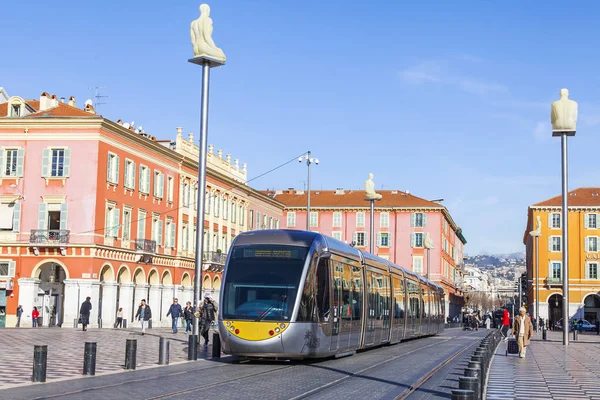 Nice Francia Marzo 2018 Tranvía Plaza Massen Que Sello Distintivo — Foto de Stock