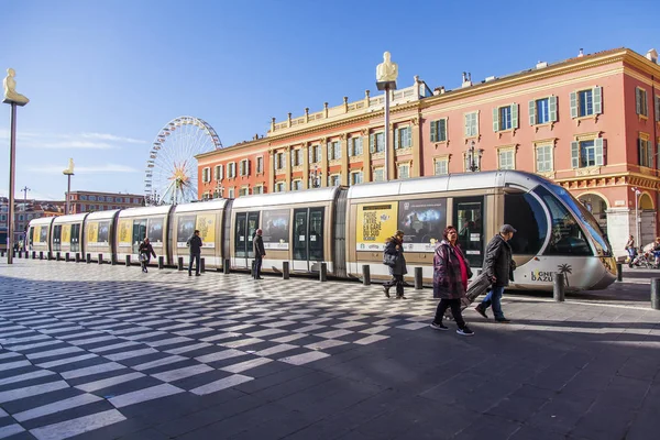 Nice France March 2018 Tram Goes Massen Square Which Hallmark — Stock Photo, Image