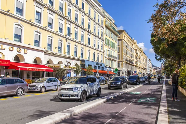 Nice Francia Marzo 2018 Hermosos Edificios Forman Atractivo Horizonte Calle — Foto de Stock