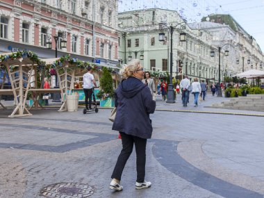 Moskova, Rusya, 27 Ağustos 2019. Kamergerskyi pereulok geleneksel mimari topluluk ile tipik Moskova sokaklarından biridir. 
