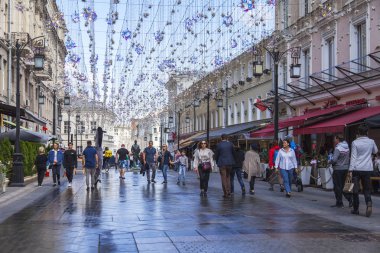 Moskova, Rusya, 27 Ağustos 2019. Kamergerskyi pereulok geleneksel mimari topluluk ile tipik Moskova sokaklarından biridir. 
