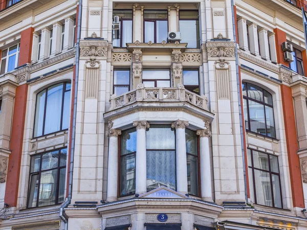 Moscow Russia August 2019 Fragment Facade Typical Historic Modernist Building — Stock Photo, Image