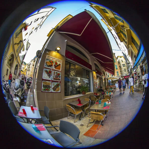 Nice França Outubro 2019 Mesas Café Rua Tradicional Calçada Rua — Fotografia de Stock