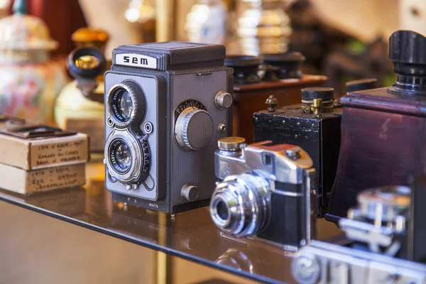 Nicea Francja Października 2019 Vintage Kamery Liczniku Tradycyjnego Pchlego Targu — Zdjęcie stockowe