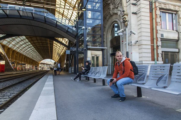 Niza Francia Octubre 2019 Estación Tren Gare Nice Perrons —  Fotos de Stock