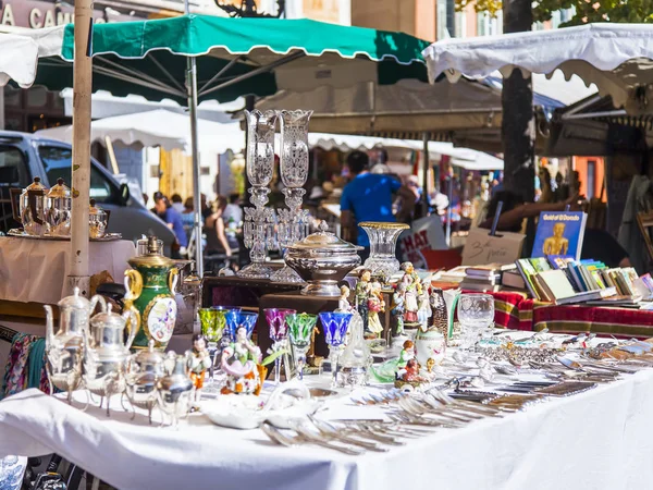 Nice França Outubro 2019 Utensílios Vintage Talheres Balcão Mercado Tradicional — Fotografia de Stock