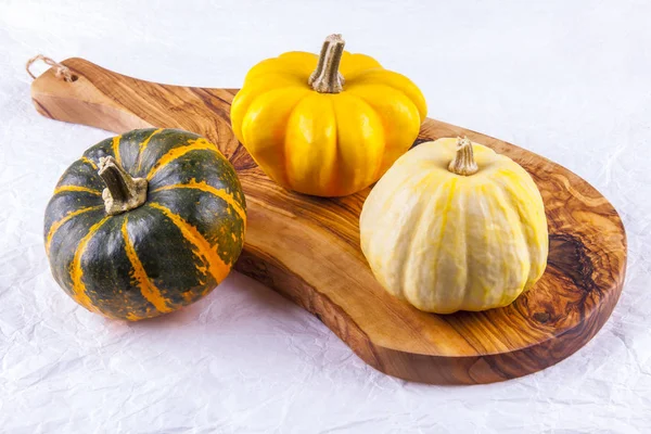 Tre Diverse Varietà Zucca Tavola — Foto Stock