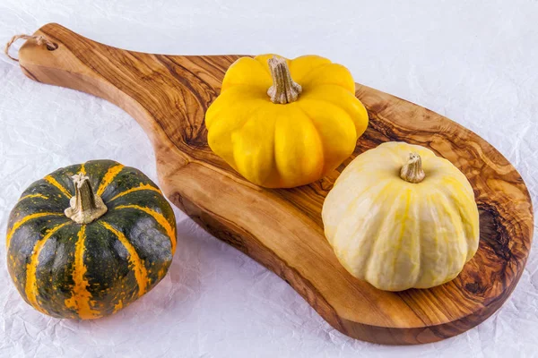 Tre Diverse Varietà Zucca Tavola — Foto Stock