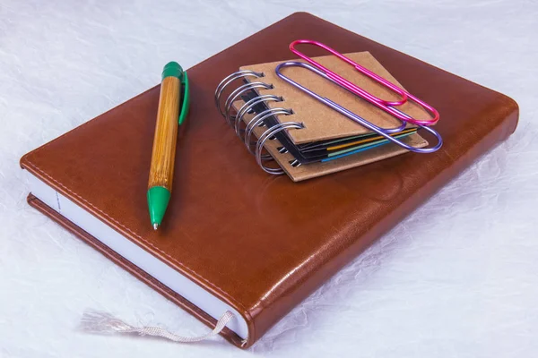 Notebooks Para Escrever Caneta Mesa — Fotografia de Stock