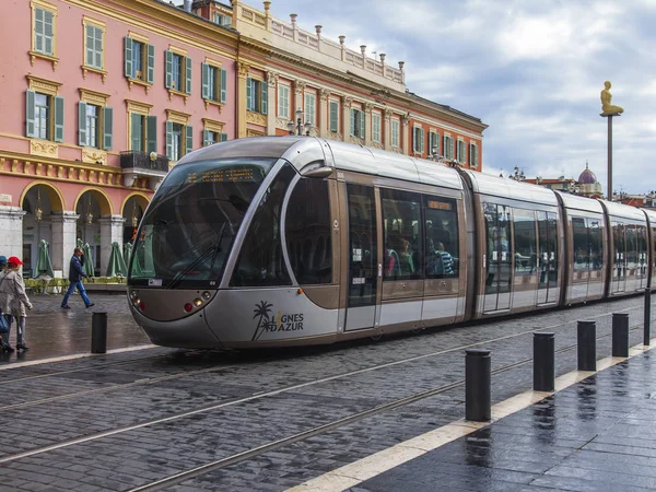 Nice França Outubro 2019 Vista Urbana Eléctrico Moderno Desce Pela — Fotografia de Stock