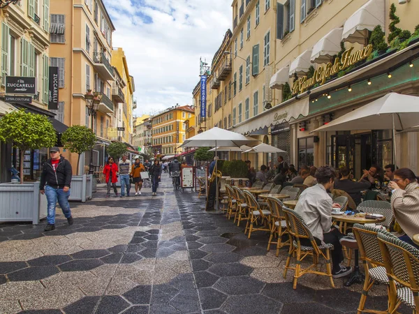 Nizza Frankreich Oktober 2019 Menschen Essen Und Entspannen Einem Gemütlichen — Stockfoto