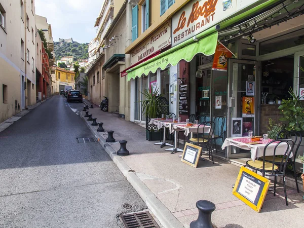 Villefranche Sur Mer Fransa Ekim 2019 Şehir Caddesindeki Resimli Kafe — Stok fotoğraf