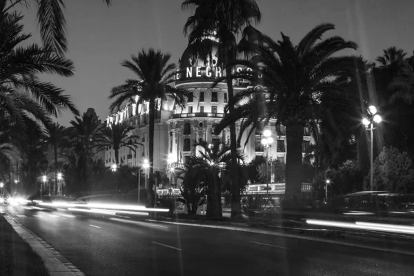 Niza Francia Octubre 2019 Famoso Terraplén Promenade Des Anglais Iluminación —  Fotos de Stock