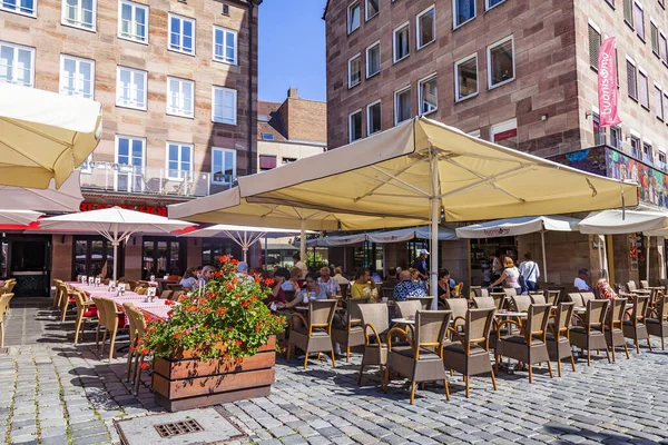 Nuremberg Germany August 2018 People Have Rest Typical Cafe Old — Stock Photo, Image