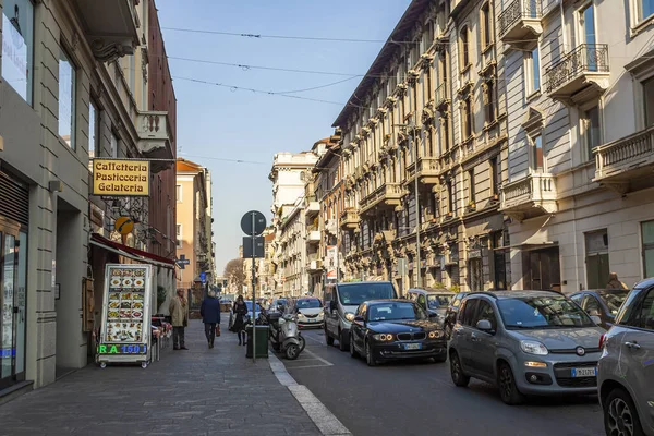 Milan Itálie Února2020 Typický Výhled Město Historické Části Budovy Auta — Stock fotografie