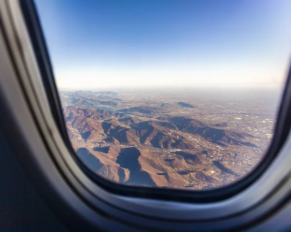 View Airplane Window Picturesque Mountains Landscape — Stock Photo, Image