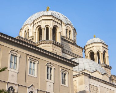 Trieste, İtalya, 7 Ağustos 2019. Hayat Veren Üçlü Kilisesi ve Trimifunta Ruhu, mimari Parça