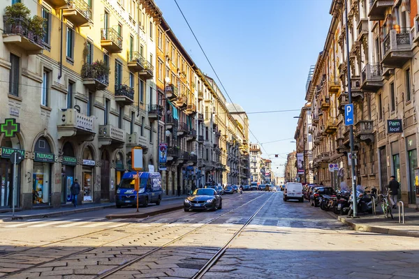 Milaan Italië Februari 2020 Typisch Stadsgezicht Een Historisch Gebouwengebied — Stockfoto