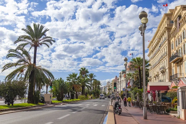 Nice France October 2019 Picturesque Sunset Mediterranean Sea People Walk — Stock Photo, Image