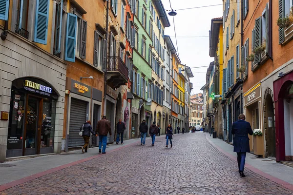 Bérgamo Italia Febrero 2020 Pintoresca Calle Estrecha Ciudad Baja Citta — Foto de Stock