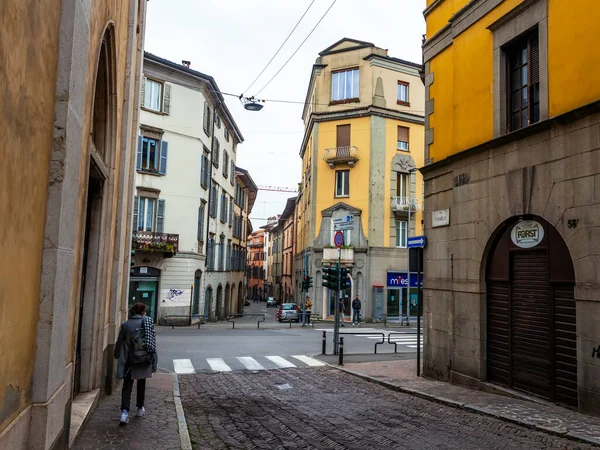 Bergamo Italië Februari 2020 Schilderachtige Smalle Straat Benedenstad Citta Bassa — Stockfoto