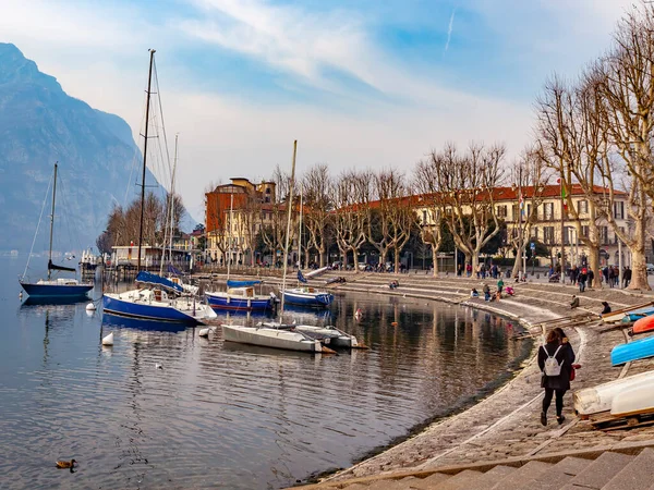 Lecco Italia Februarie 2020 Locul Pitoresc Lacului Como Vreme Tulbure — Fotografie, imagine de stoc