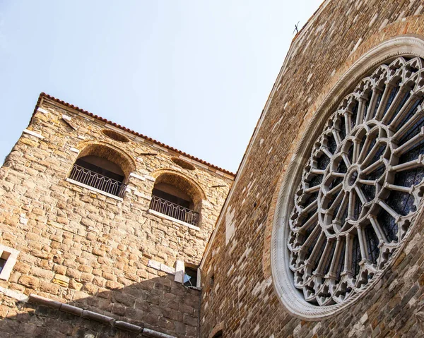 Trieste Italy August 2019 Picturesque Architectural Fragment Ancient Romanesque Church — 스톡 사진