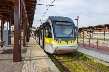 Bergamo, İtalya, 16 Şubat 2020. Şehir tramvay hattı terminali