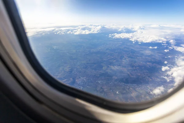 Вид Вікна Літака Мальовничий Гірський Пейзаж — стокове фото