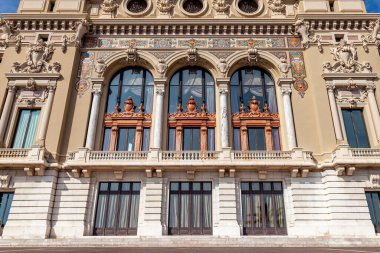 Monte Carlo, Monako, 13 Ekim 2019. Monako Prensliği. Casino Monte-Carlo 'nun tipik mimari detayları