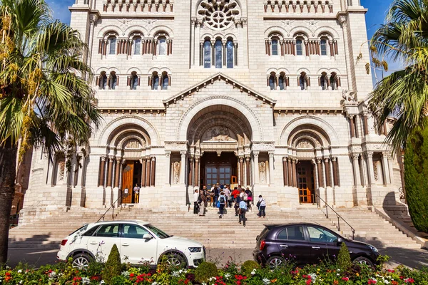 Monte Carlo Monaco Oktober 2016 Hoofdgevel Van Een Kathedraal Saint — Stockfoto