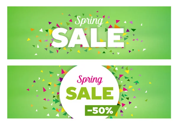 Banners de vendas de primavera - Modelo de desconto sazonal — Vetor de Stock