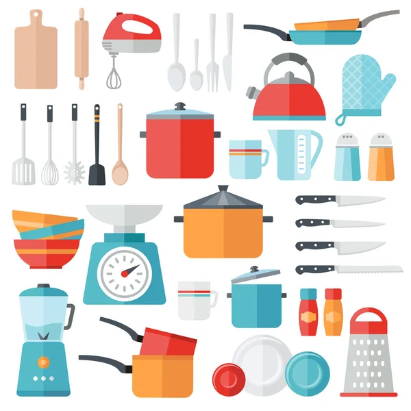 Iconos de cocina - Diseño plano — Vector de stock