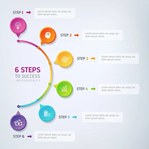 6 pasos Infografías — Vector de stock